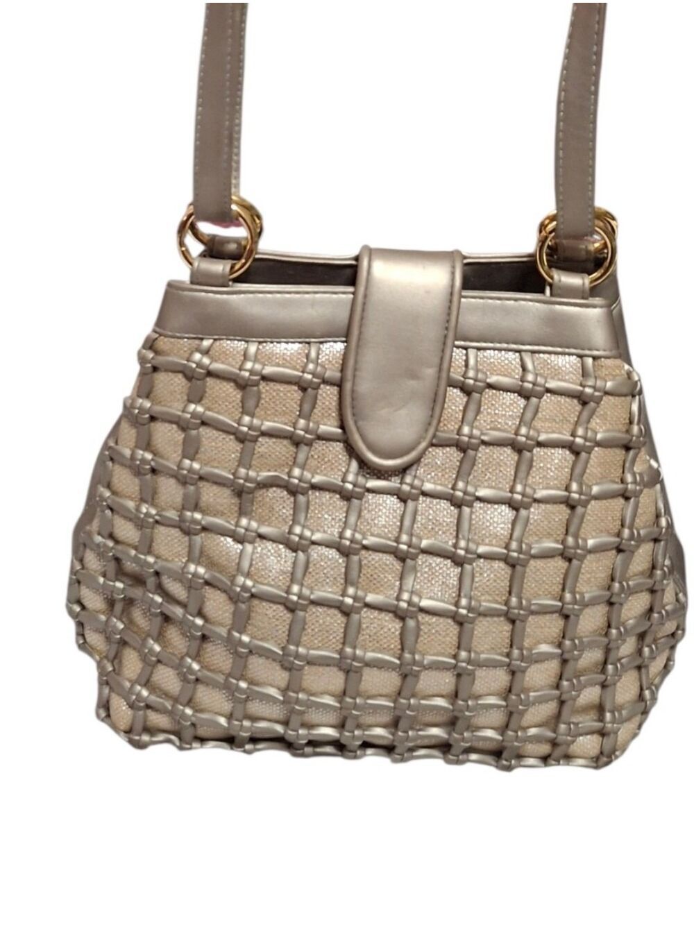 Warren Reed Silver metallic Leather weave crossbody bag  Vintage